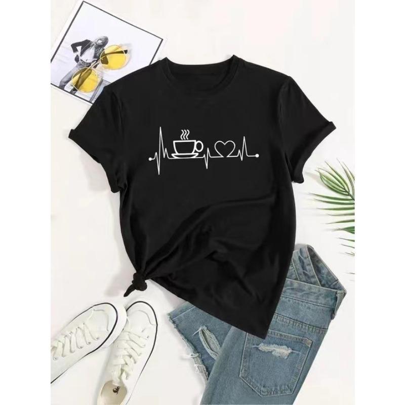 Summer Round Neck Printed Top Fashionable Casual Cute Short Sleeved Women's Pure Cotton T-shirts