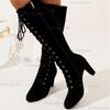 Taglie Forti 35-43 Stivali da Donna a Mezza Gamba in Pelle Scamosciata Marrone Zip Laterale Tacco Chunky Retro Tacco Alto Moda Autunno Inverno Al Ginocchio