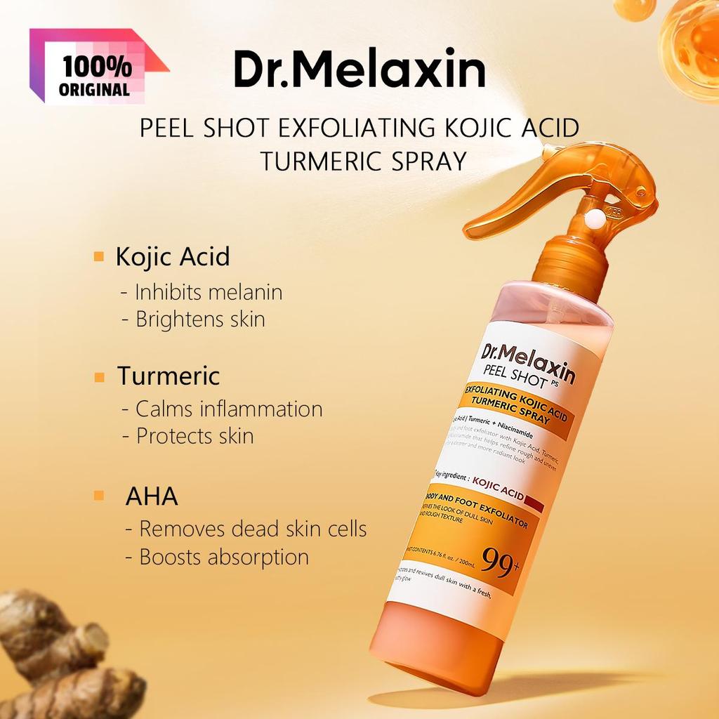 Dr.Melaxin PEEL SHOT SPRAY EXFOLIANT ACIDE KOJIQUE CURCUMA 200ml, Teint Uniforme, Type Brume Pratique, Cosmétiques Coréens, Soins de la Peau Coréens