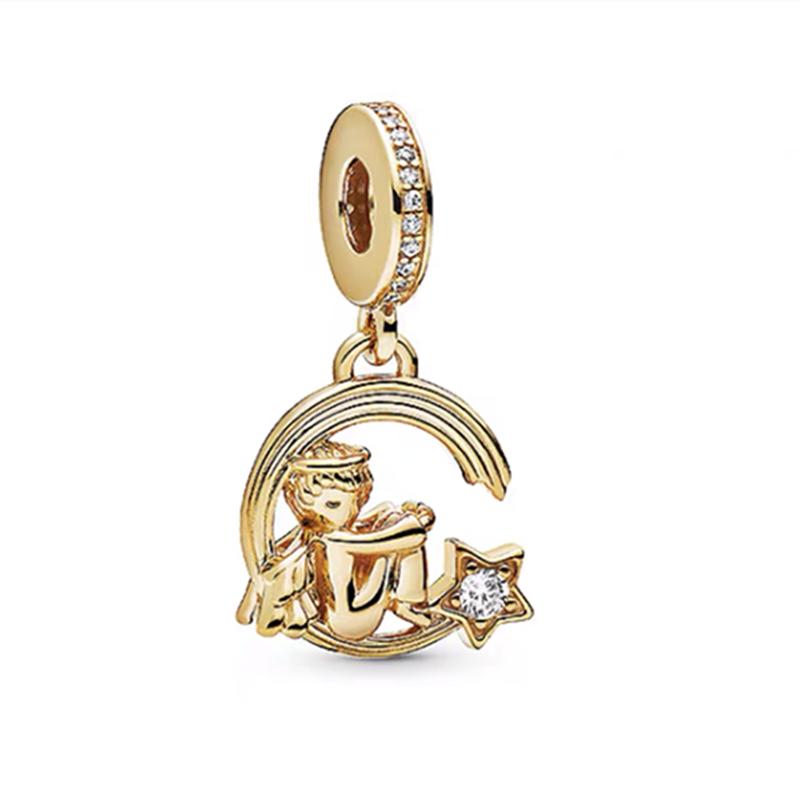 Diy Jewelry Gift Sparkling Golden North Star Lucky Star & Heart Splittable Sun & Moon Angel Charm Beads Fit Original Bracelets