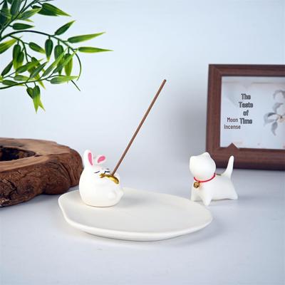Ceramic Cute Cat & Rabbit Incense Holder - Creative Animal Ornament