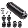 MUTEKI Fuel Filter AN6 AN8 AN10 40 Micron Stainless Steel High Flow T6061 Aluminum Alloy Inline with Fitting Adapters Black