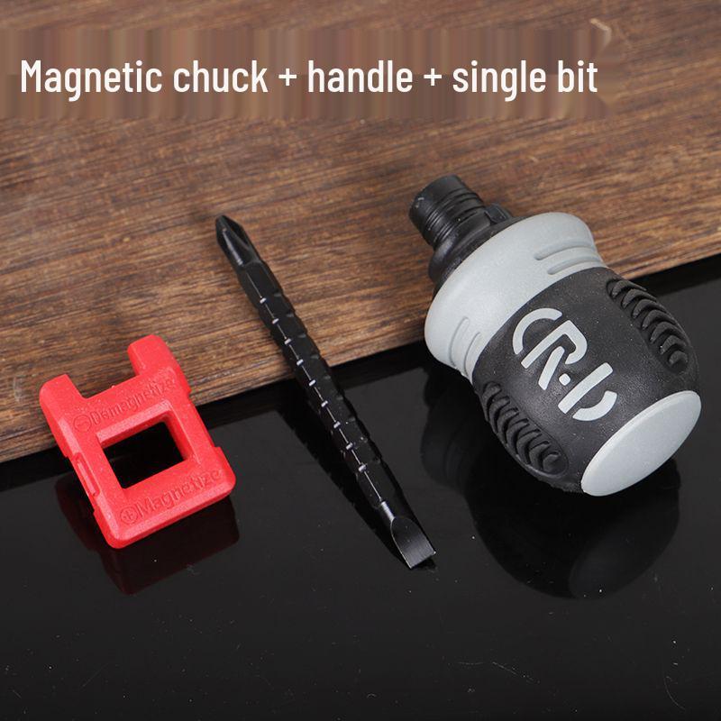 Compact Double-Headed Stubby Ratchet Screwdriver with Phillips & Slotted Bits - Telescopic, Labor-Saving, Forward/Reverse Function