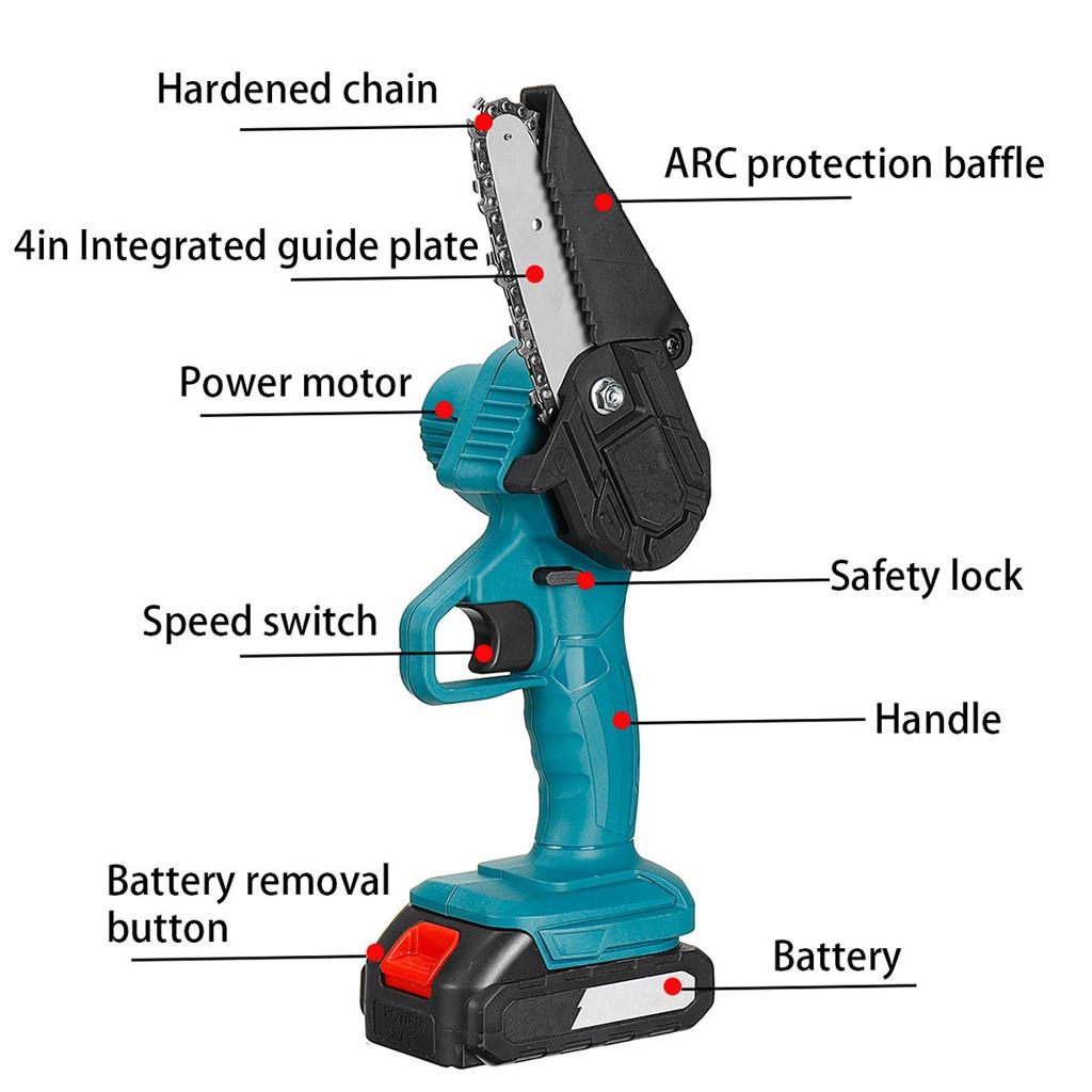 1500W 4 Inch Mini Electric Chain Saw Cordless Rechargeable Chainsaw Woodworking Garden Tool