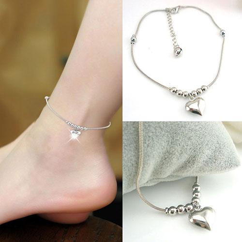 Women's Fashion Heart-Shaped Pendant Beads Foot Chain Sandal Beach Anklet Gift
