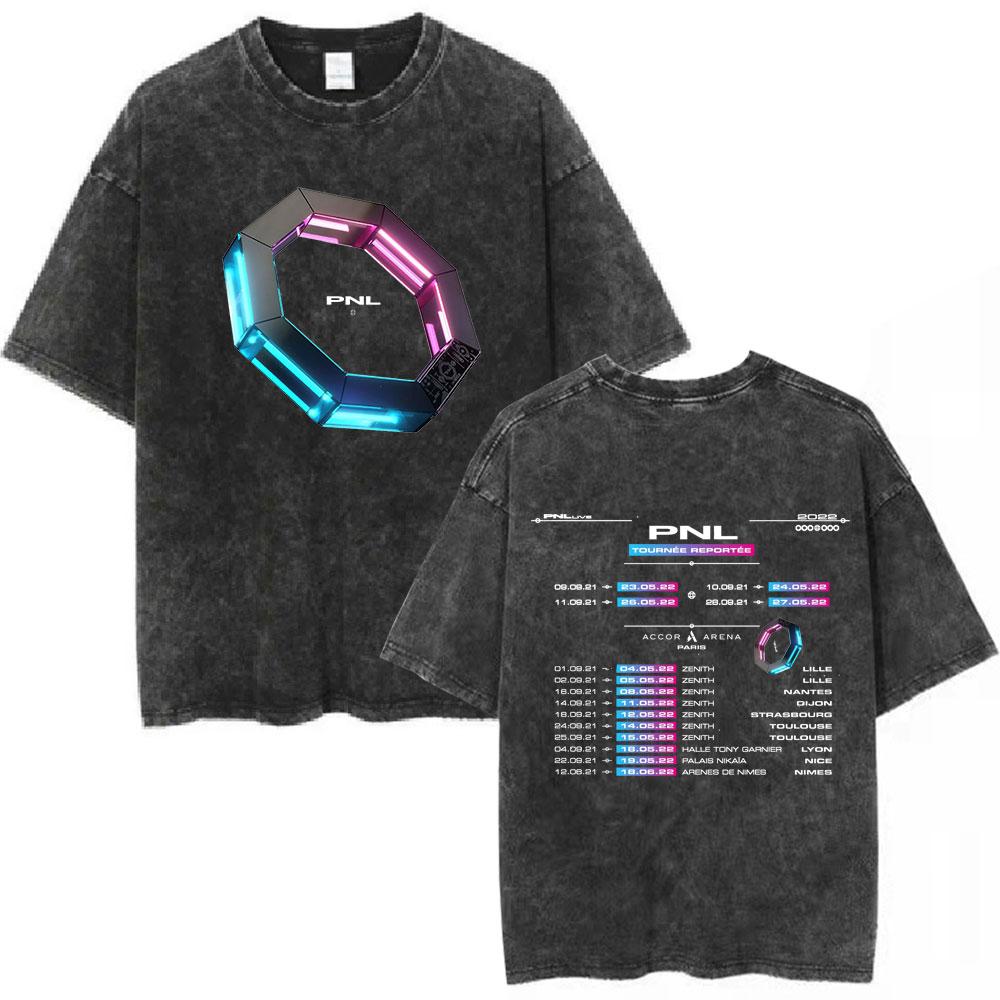 Le Monde Chico Vintage Gewaschenes T-Shirt Qlf PNL Französischer Rap Hip Hop T-Shirts Herren/Damen Baumwolle Lässig Übergroße T-Shirts Streetwear