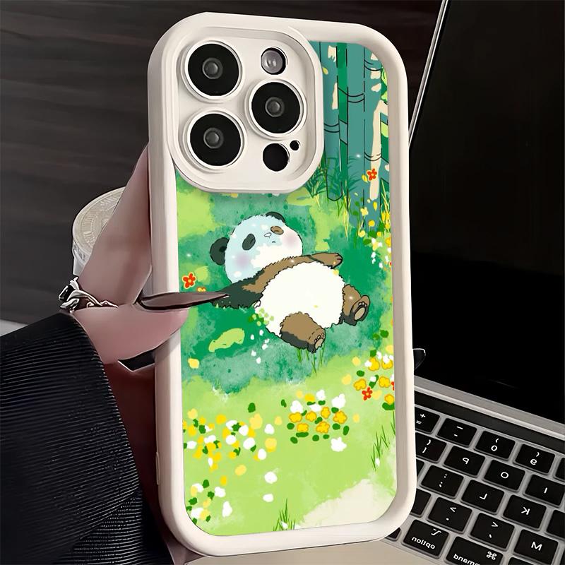 Phone Case for iPhone 17 Air 16E 15 16 Pro Max Cute Cartoon Panda Cover 14 Plus 13 12 Mini Soft Shell Silicone Fundas