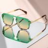 Retro-style simple double-beam flat-top flat mirror metal temple, versatile decorative sunglasses for daily wear