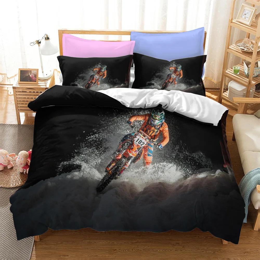 Motorcycles Bedding Set Polyester Fashion Duvet Cover Twin Size Bedclothes with Pillowcases for Teens Bed Linen