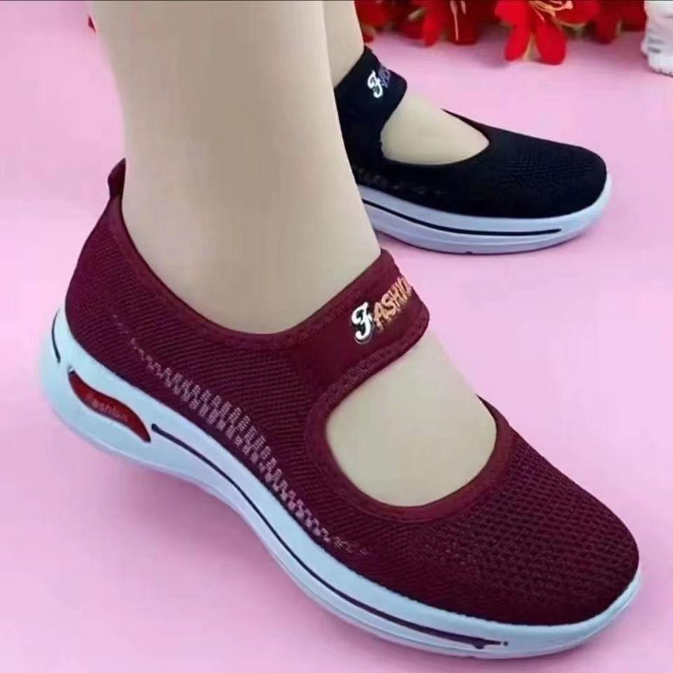 

Cloth shoes female mother shoes breathable non-slip soft sole comfortable flying woven lazy single shoes casual walking shoes 40 червоний