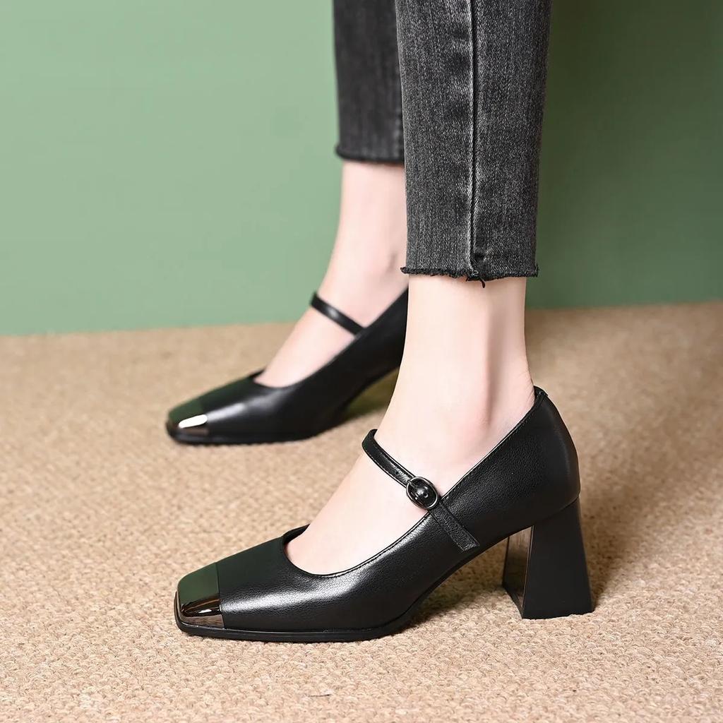 sapatos femininas women fashion round toe black comfort spring & summer square heel shoes lady brown office work pumps ga625