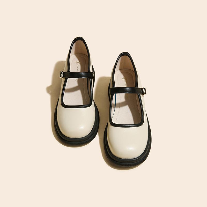 Q1-7 color matching Mary Jane single shoes new four-season commuting French light mouth platform thick heel women's shoes British small leather shoes