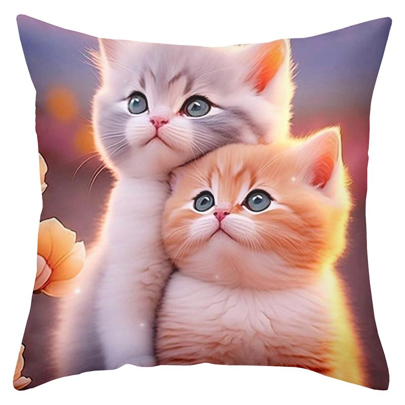 Cute Kitten-Printed Cushion Covers for Home Decor Polyester pillowcase, sofa decorative cushion cov Headboard Pillow