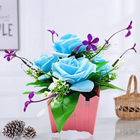 Künstliche Blume, realistische Gartenarbeit, UV-beständig, schick, Balkon, charmante Topf-Fake-Rosenblume, Urlaubszubehör