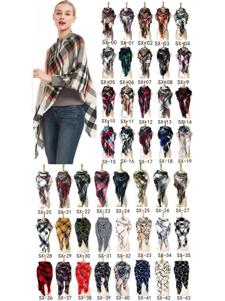 Sciarpa a scialle triangolare a quadri in finto cachemire stile europeo americano - Scaldacollo alla moda versatile per primavera, autunno, inverno