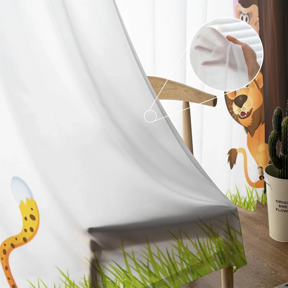 Jungle Forest Cartoon Animal Lion Elephant Tulle Sheer Curtains for Living Room Bedroom Window Curtain Voile Organza Drapes