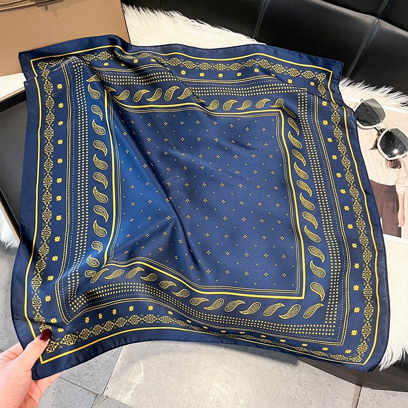 71Cm silk scarf women's high-end sense European and American hot-selling printed fashion scarf retro paisley cashew flower satin square scarf