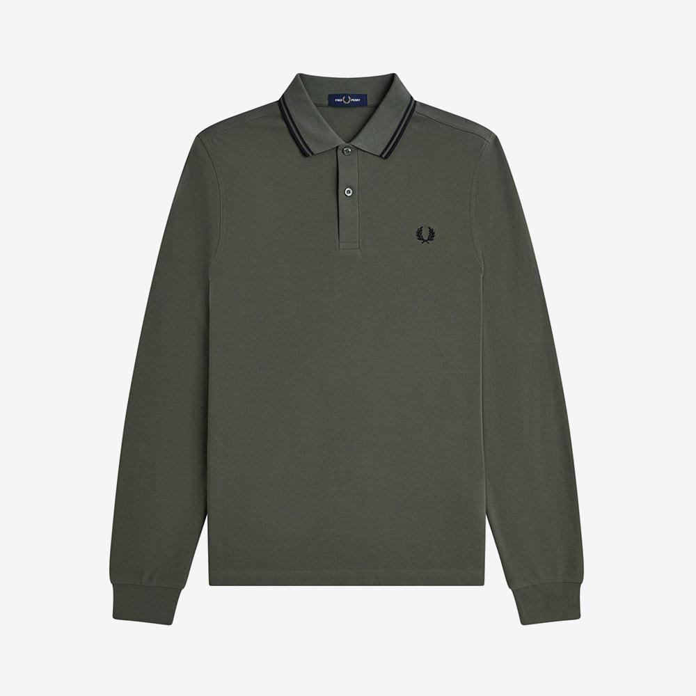 FRED PERRY [M3636] Long Sleeve Twin Tip Fred Perry Shirt - Laurel Green/Black Afpm2533636-Z50