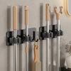 Stainless Steel Adhesive Mop & Broom Holder - No-Punch Wall-Mounted Hook
