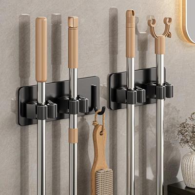 Stainless Steel Adhesive Mop & Broom Holder - No-Punch Wall-Mounted Hook