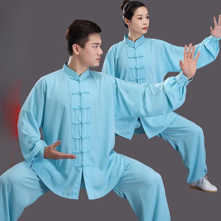 

Kung Fu Uniform Traditional Chinese Clothing Long Sleeved Wushu TaiChi Men KungFu Uniform Suit Uniforms Tai Chi Exercise Clothes M світло-синій колір