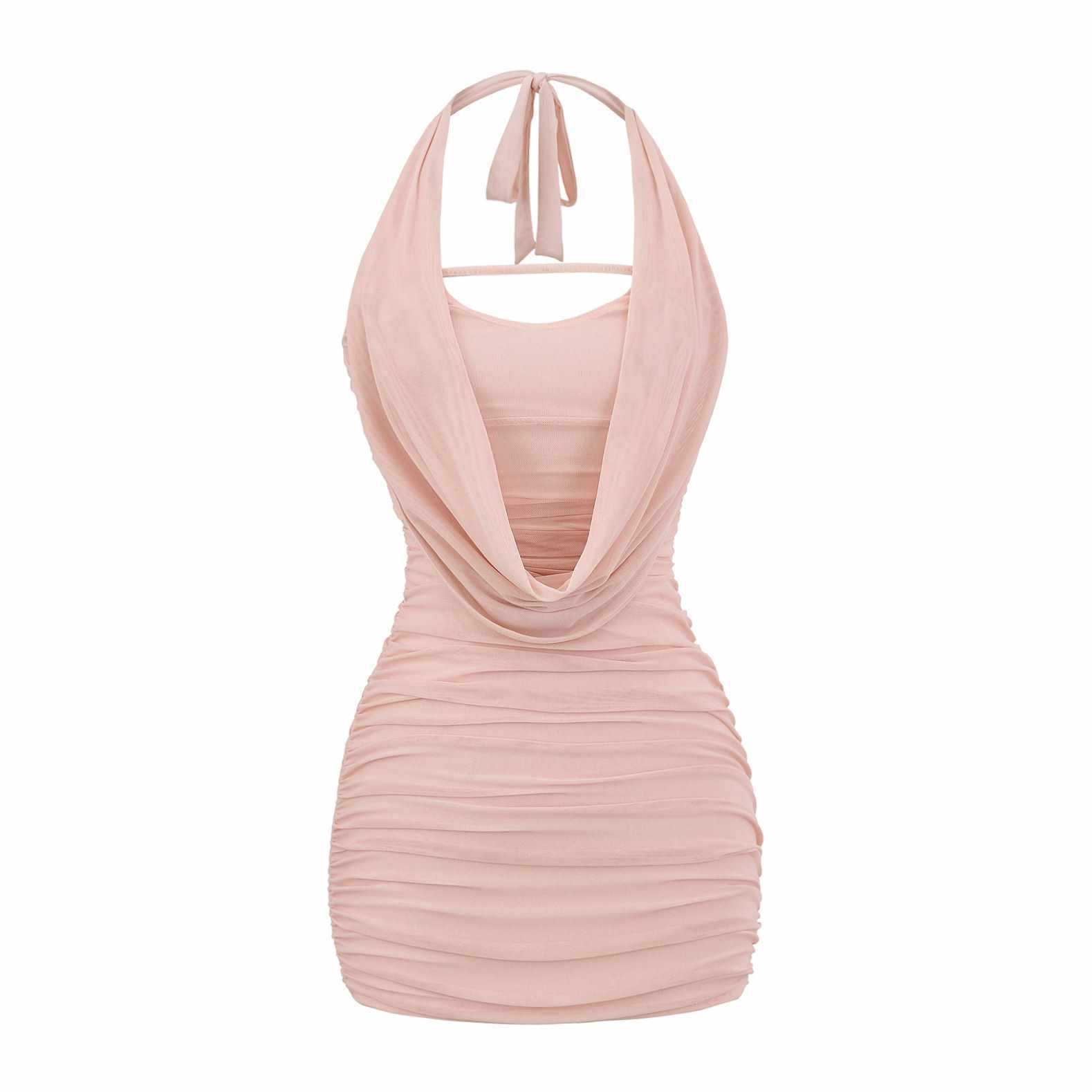 European & American Spicy Girl Mesh Halter Bodycon Mini Dress Large