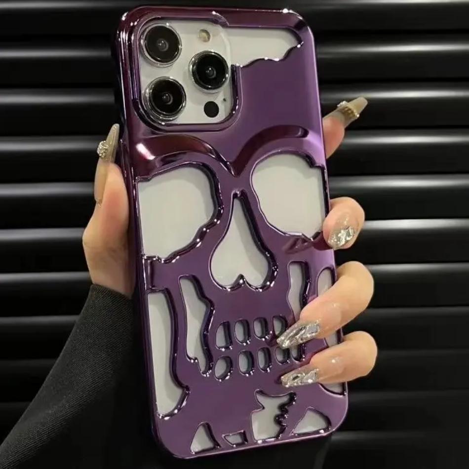 

Роскошный чехол со скелетом и черепом для iPhone 11, 12, 13, 14, 15 Pro Max, чехлы для телефонов, противоударная задняя крышка, полная защита полого чехла для камеры For iPhone 12 Pro фиолетовый