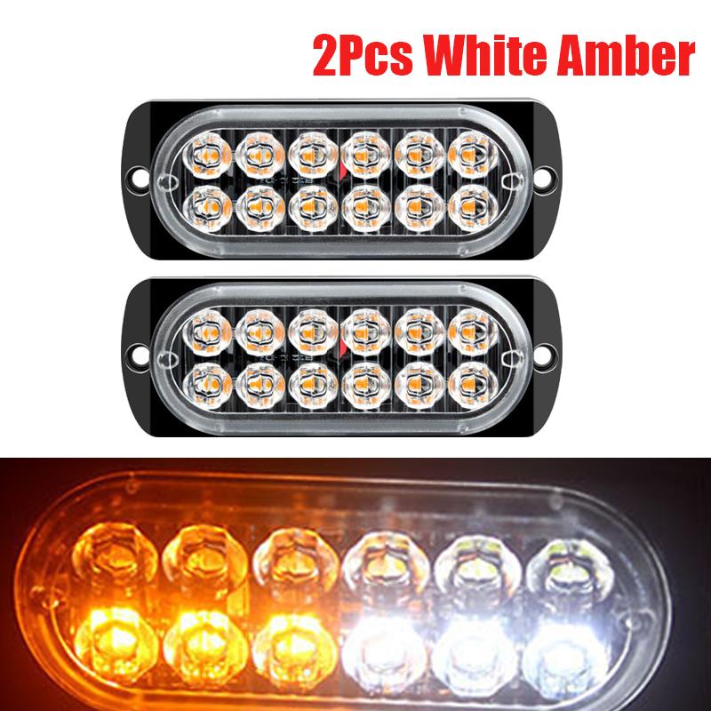 2Pcs 12LED Car Strobe Warning Light Grill Flashing Breakdown Emergency Lamp Car Truck Trailer Beacon Lamps LED Side Lights