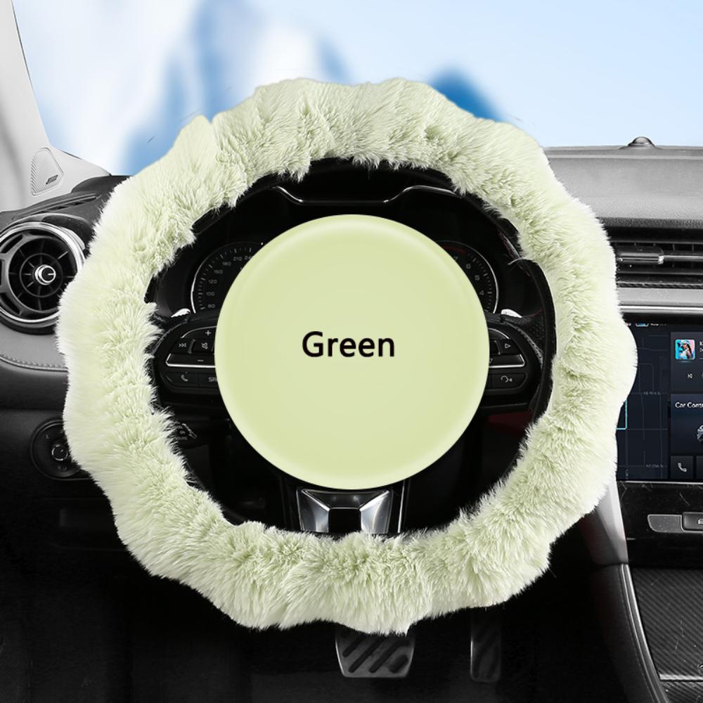 

Soft Fluffy Car Steering Wheel Cover Non-Slip Steering Qheel Grip Cover Winter Warm Steering Wheel Protector for Women/Girl зелений
