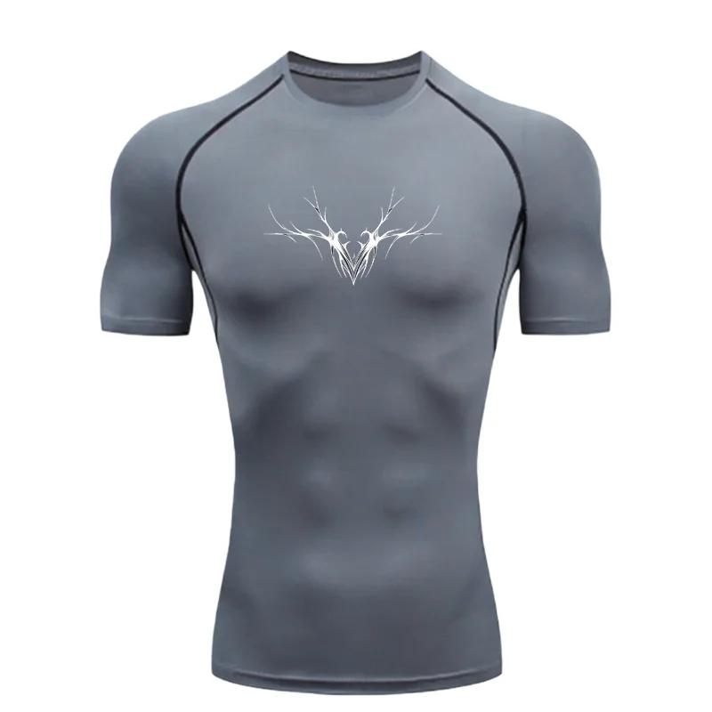 Men's Sports Boxing Fitness Clothing Gym Stretchy Moisture-Wicking Training Quick-Dry Short-Sleeve Outdoor Jogging Shirt Elastic Fitness Suit