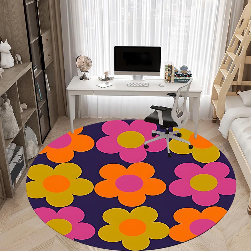1PC Flower Pattern Office Round Area Rug, Mat Suitable For Office, Under Office Chairs Bedroom Living Room Home Decor, Room Deco