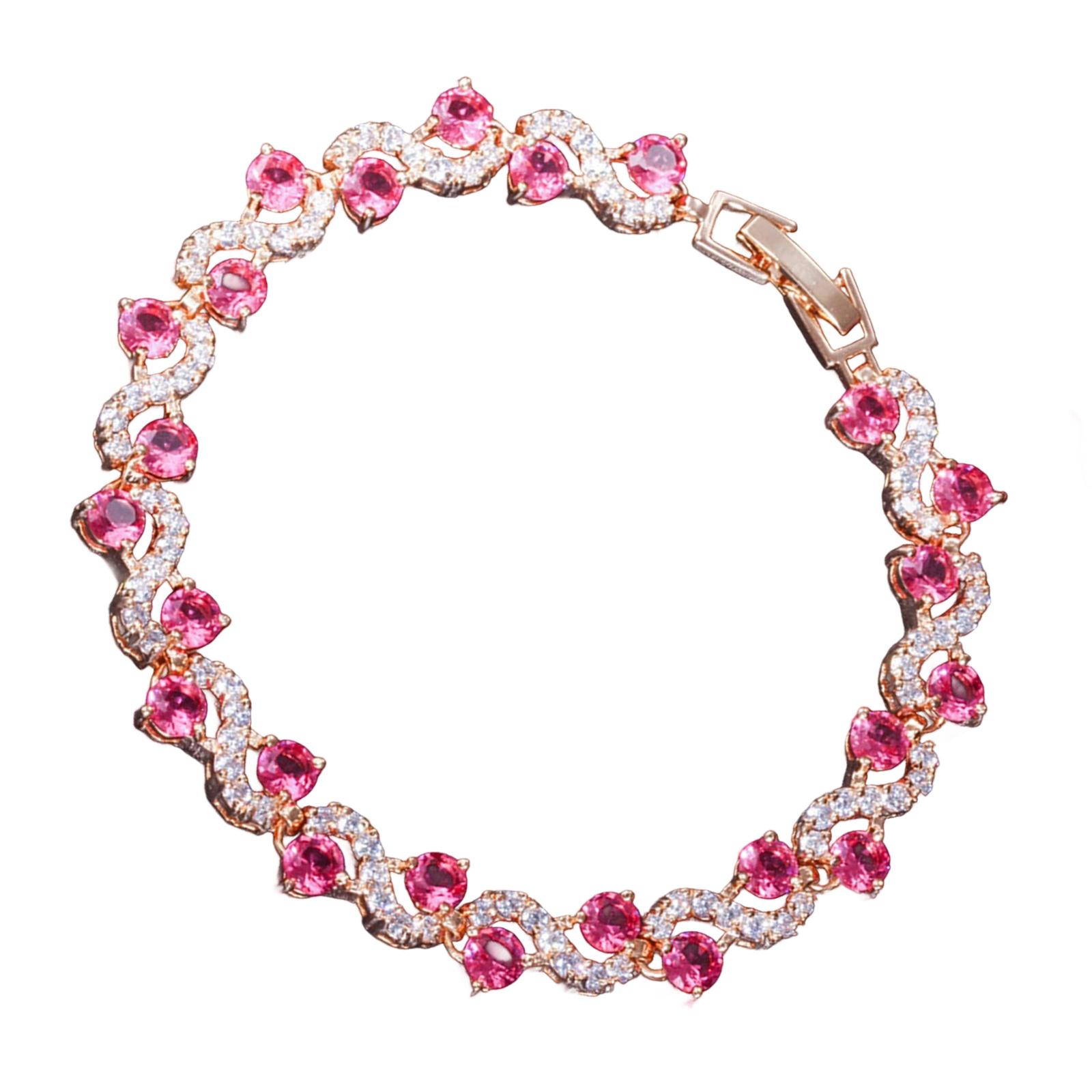 

Элегантный теннисный браслет с круглыми камнями из кубического циркония для женщин, браслет из имитированных бриллиантов, аксессуары для вечеринок розовый