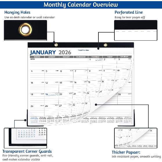 2026 Desk Calendar – Jan 2026 – Dec 2026, Large Desk Calendar 2026, 14.6’’ x 11.5’’, 2026 Desk/Wall Calendar with To-do Lists, Desk Pad,
