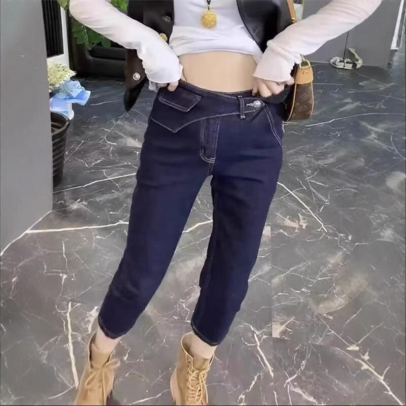 

Women s Elastic Straight-Leg Cropped Jeans - 2025 Autumn Slimming Plus Size Cigarette Pants 5X-Large
