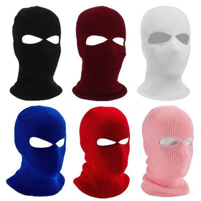 2 Löcher Damen Herren Maskierte Mütze Winter Strickwollmütze Sturmhaube Kapuze Warm Weich Mode Motorradhelm Skimütze