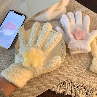 Cute Coral Velvet Gloves Cycling Winter Star Gloves Warmer Warm Gloves Women