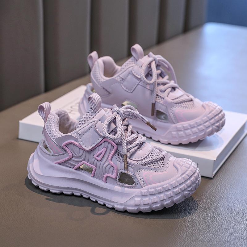 Medium and large girls mesh frame shoes non-slip tire sole sports shoes 2025 new breathable and lightweight casual running shoes