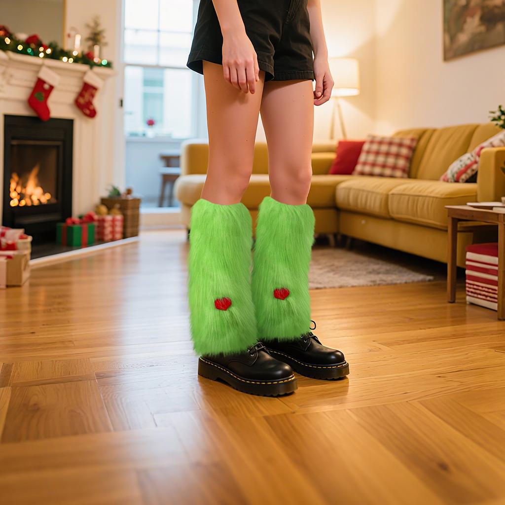 Women's Christmas Furry Socks Love Winter Plush Boot Covers
