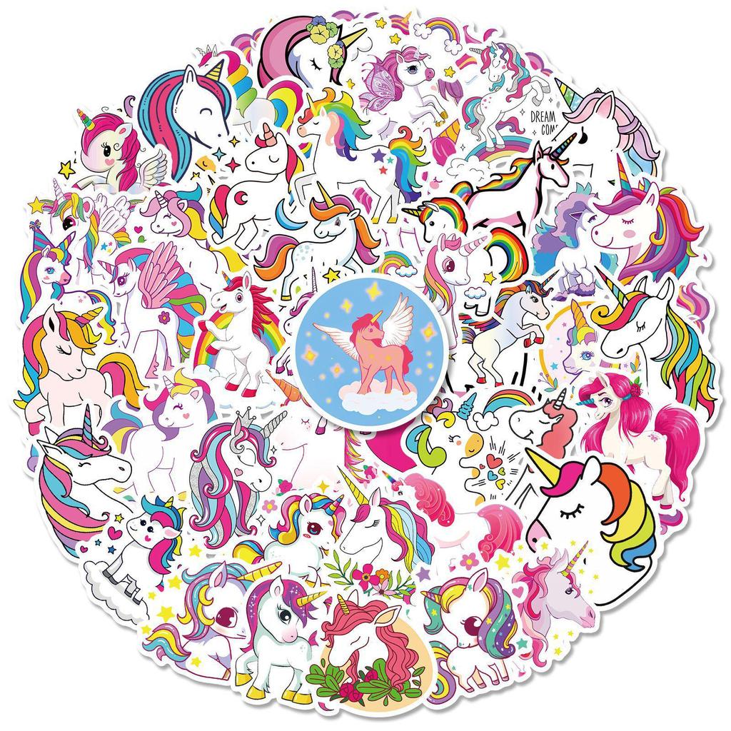 50 Unicorn Stickers: Cute Rainbow Horse Decals for Suitcases & Notebooks