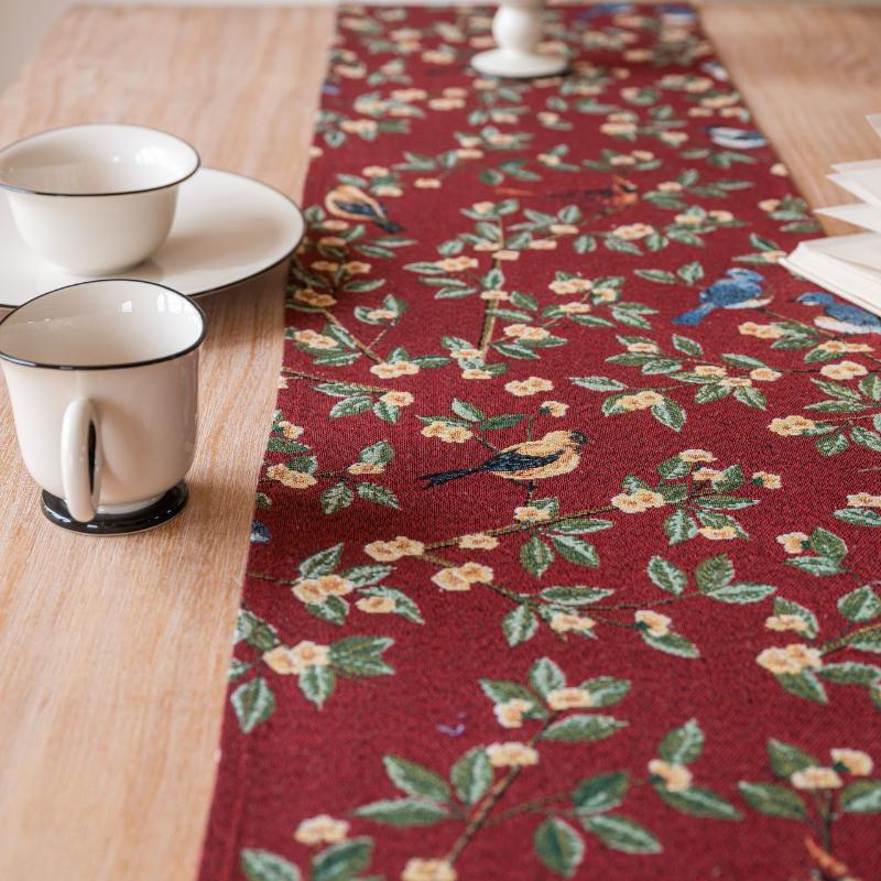 Tassels Retro Table Runner,Jacquard Jujube Red Oriole Pattern Table Decor, Floral Table Decoration for Christmas Kitchen Dining Home Party Festival