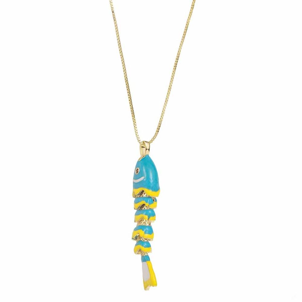 Collier Vitré Mobile Bijoux Dorés Colorés Personnalité Collier Poisson Émail Femme