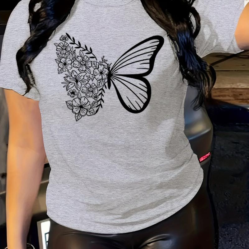 

Women Summer Tee Butterfly Printed T Shirt - Fashion Short Sleeve Top XXXL