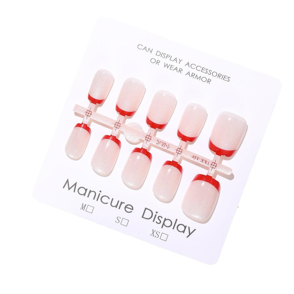 New Year Red & White Glitter Cat Eye Press-on Nails: Sweet, Gentle Style