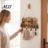 Key Hanger for Wall 2D Flat Christmas Wooden Rack, Hanging Holder with 4 Storage Entrance Hooks, Holiday Plaque Rope Home Decor