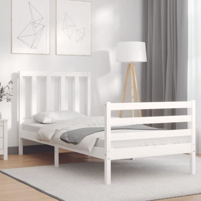VidaXL Bed Frames and Headboard White 100x200 Cm Solid Wood 3193847