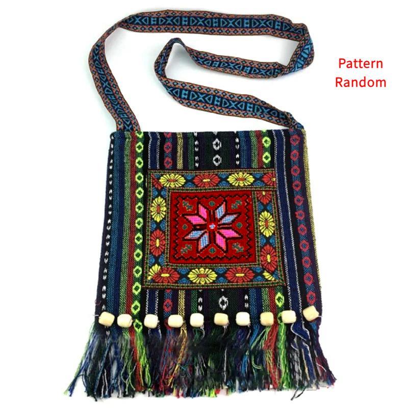 Damen Vintage Tribal Ethnic Thai Indian Boho Quaste Baumwolle Leinen Schultertasche Stickerei Blume Gobelin Tote Messenger Bags