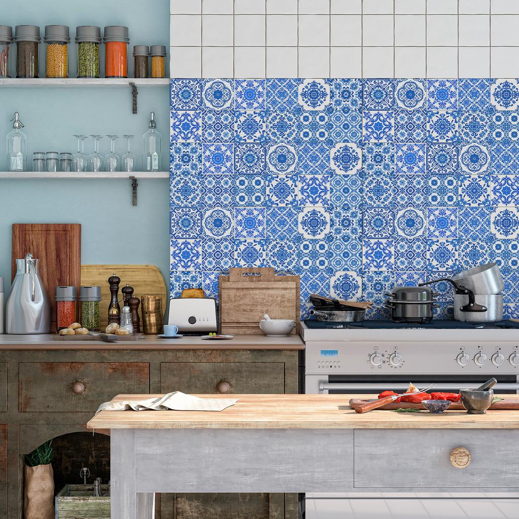 European Crystal Mandala 24 Pieces Self-Adhesive Wall Sticker, Waterproof Kitchen Bedroom Tile Sticker Pvc Wallpaper