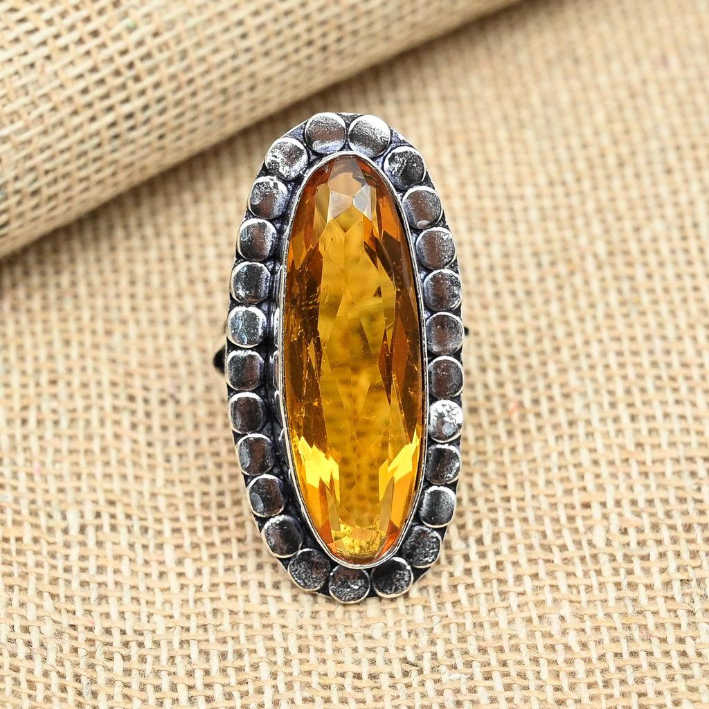 Anel de prata esterlina 925 sólida com pedra preciosa de topázio mel feito à mão para ela