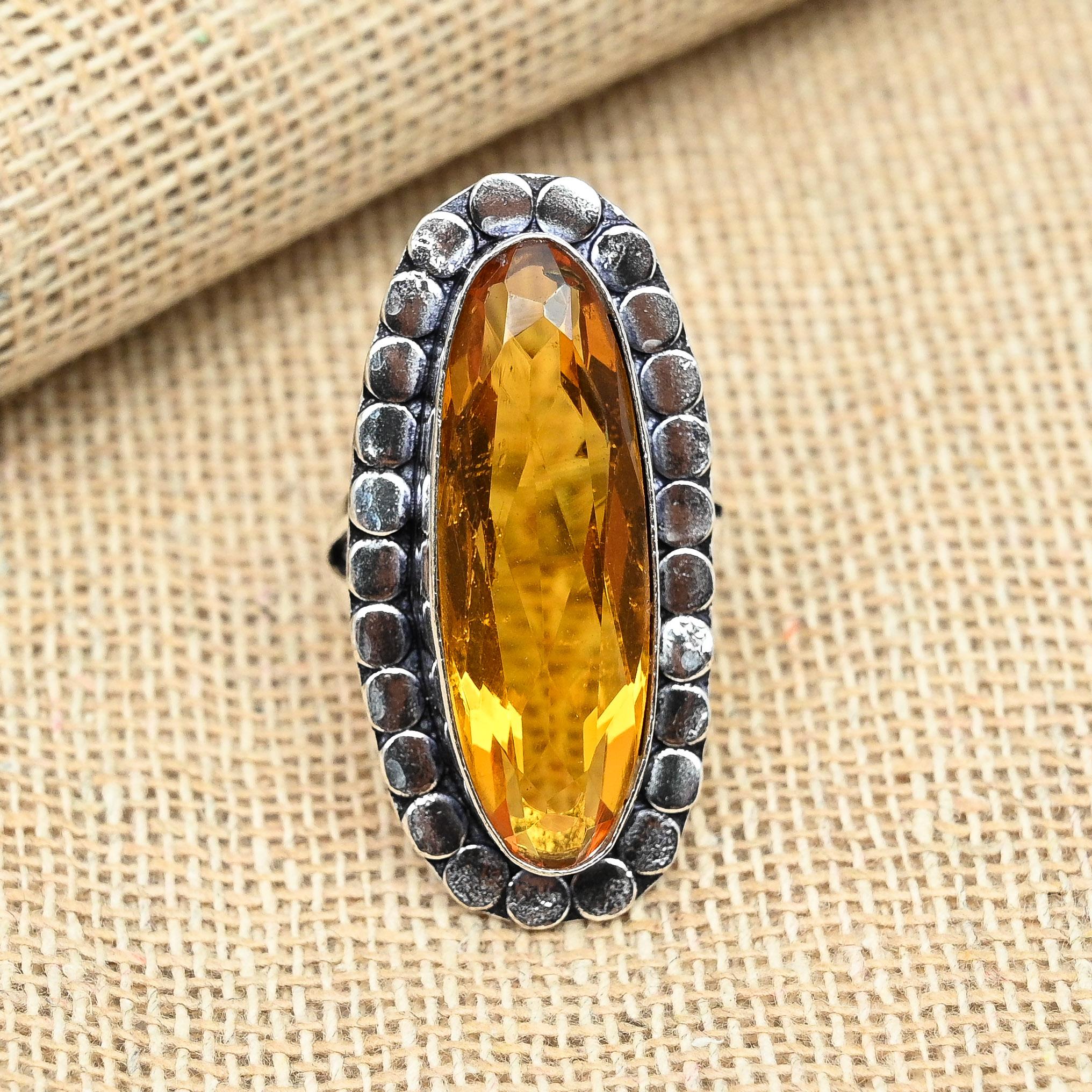 

Ювелирные изделия ручной работы с медовым топазом, твердое кольцо из стерлингового серебра 925 пробы для нее 12 оранжевый