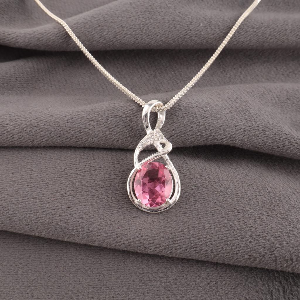 Women Gift Pink Tourmaline Gemstone 925 Sterling Silver Jewelry Zircon Pendant CZP-13-5